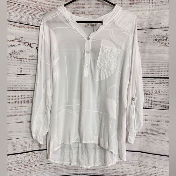 Femme Fatale Top womens Sz S popover made in Italy white sheer sequin Blouse New - Picture 9 of 15